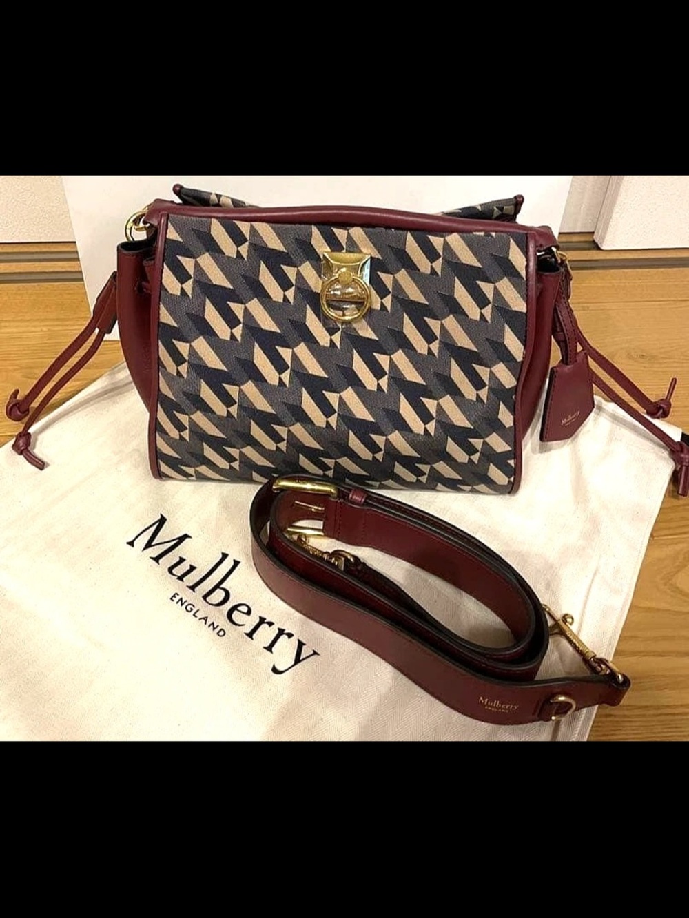 Mulberry Burgundy Leather & Monogram Canvas Crossbody Bag